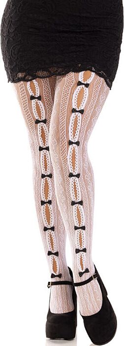 Medias Leg Avenue Serce z Kokardkami Białe