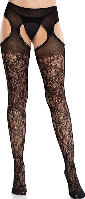 Medias Leg Avenue Floral z Ligasami Czarne Medias Leg Avenue Floral z Ligasami Czarne