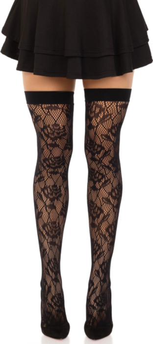 Medias Leg Avenue Czarny Kwiatowy Styl Seksowny