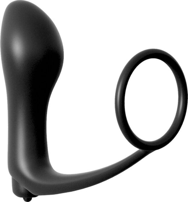 Plug anal vibrador con anillo para el pene negro