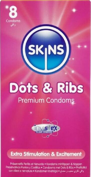 Prezerwatywy SKINS Dots & Ribs 8szt Przyjemność