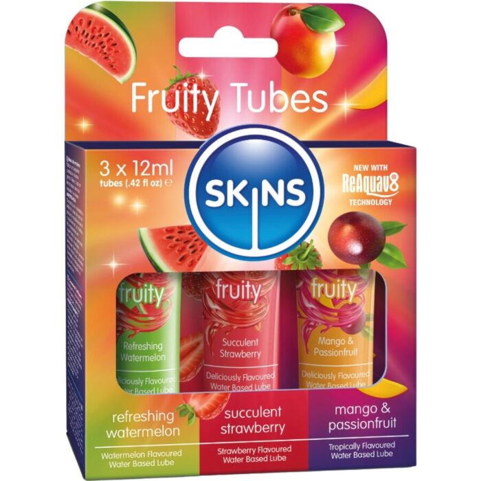 Zestaw lubrykantów SKINS - smak arbuz, truskawka i mango Zestaw lubrykantów SKINS - smak arbuz, truskawka i mango