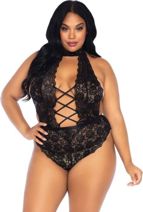 Koronkowe body plus size Leg Avenue z wiązaniem