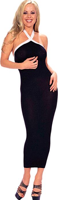 VESTIDO LARGO NEGRO C/BLANCO * VESTIDO LARGO NEGRO C/BLANCO *