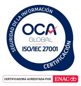 Znak certyfikacji OCA dla ISO/IEC 27001, akredytowany przez ENAC